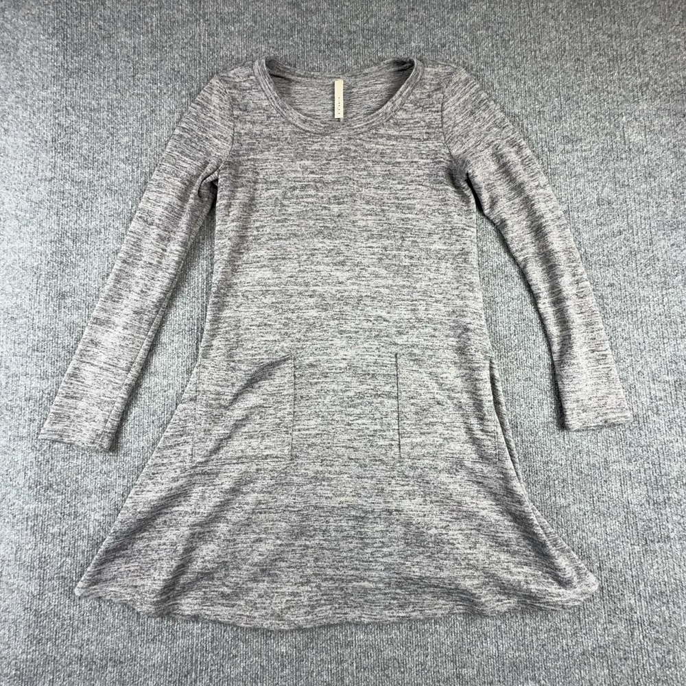 Gilli Dress Womens Small Gray Knit Long Sleeve Scoop Neck Swing Pockets Casual
